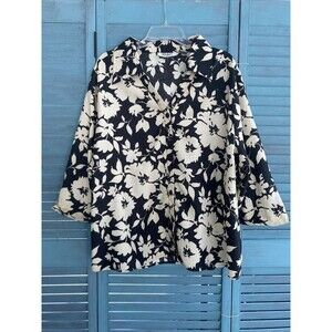 Selene Sport Women's Collared Shirt ~ Sz 3X ~ Black & Beige ~ 3/4 Sleeve